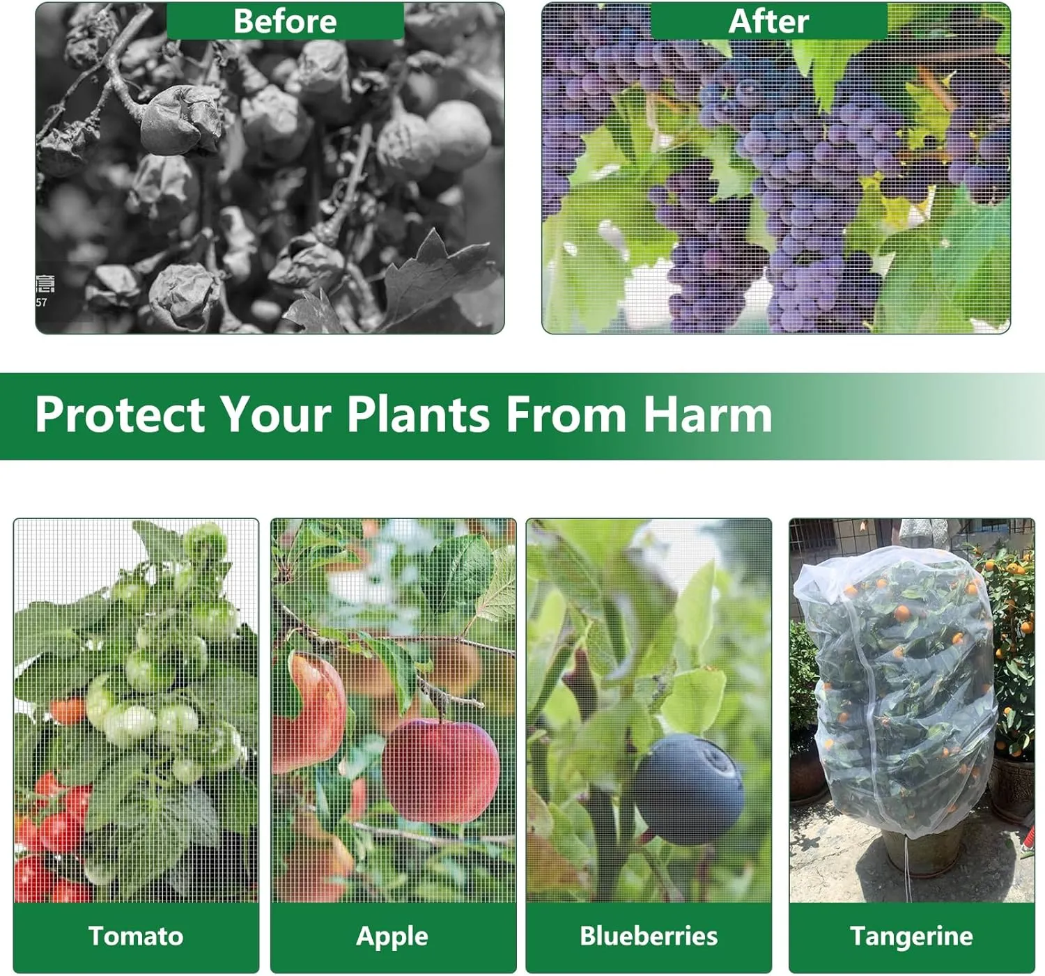 9.8 X 9.8FT Large Fruit Tree Netting with Zipper, Garden Insect Netting Bags Blueberry Bush Bird Barrier Mesh with Drawstring, Tomato Plant Bushes Protector Covers