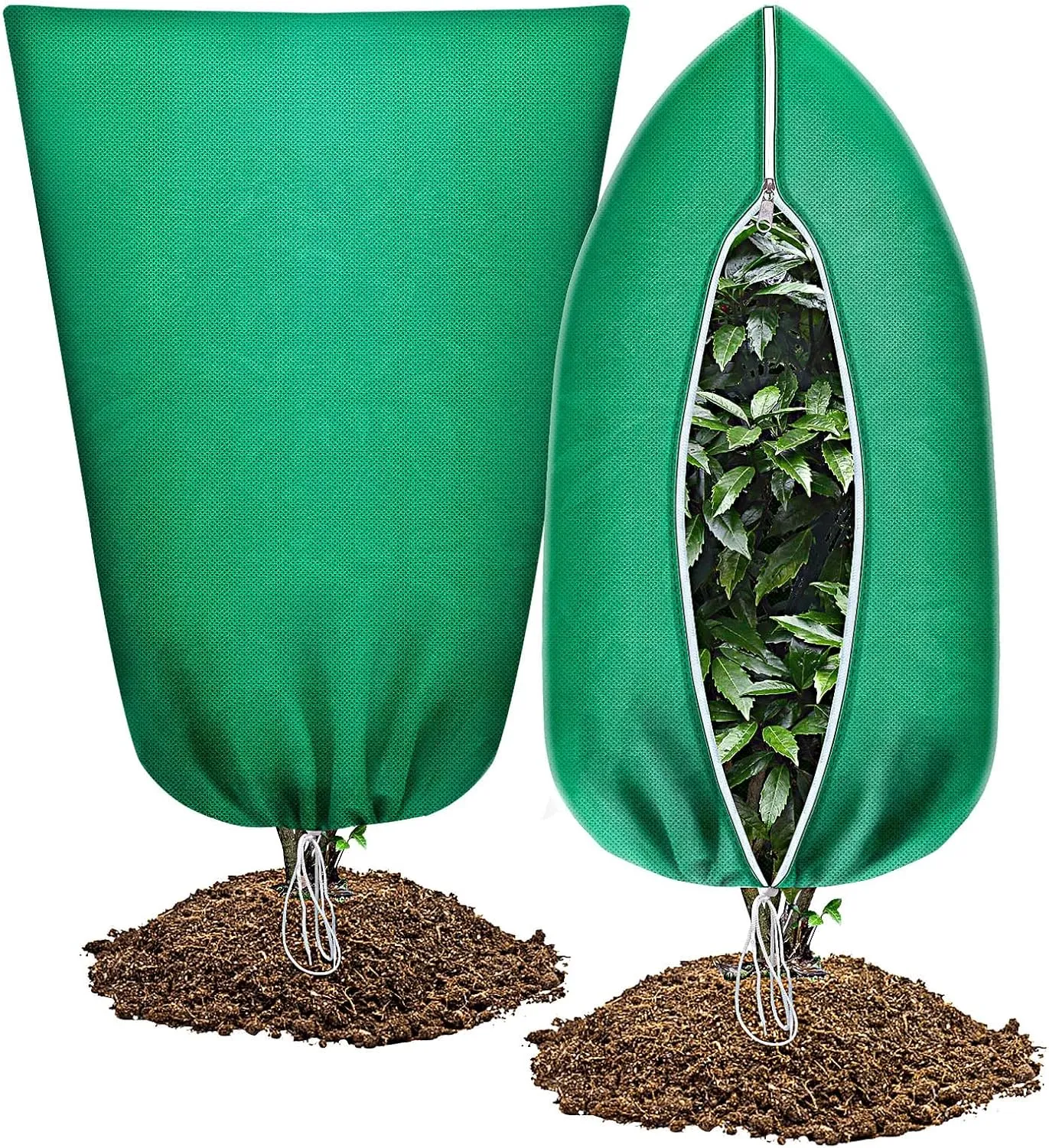 Abimars Thicker Plant Covers Freeze Protection Jacket 2.36 oz/yd², 3.2'x5' Reusable Winter Plant Covers with Drawstring & Zipper, 2 Pack Light, Porous Fabric for Plant Breathing