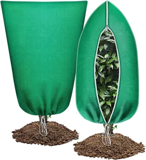 Abimars Thicker Plant Covers Freeze Protection Jacket 2.36 oz/yd², 3.2'x5' Reusable Winter Plant Covers with Drawstring & Zipper, 2 Pack Light, Porous Fabric for Plant Breathing