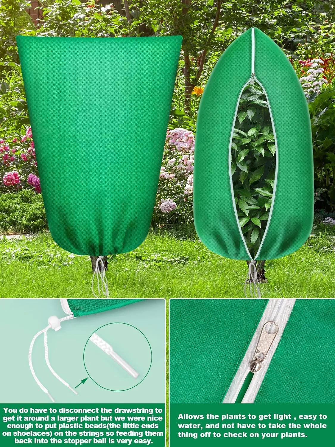 Abimars Thicker Plant Covers Freeze Protection Jacket 2.36 oz/yd², 3.2'x5' Reusable Winter Plant Covers with Drawstring & Zipper, 2 Pack Light, Porous Fabric for Plant Breathing