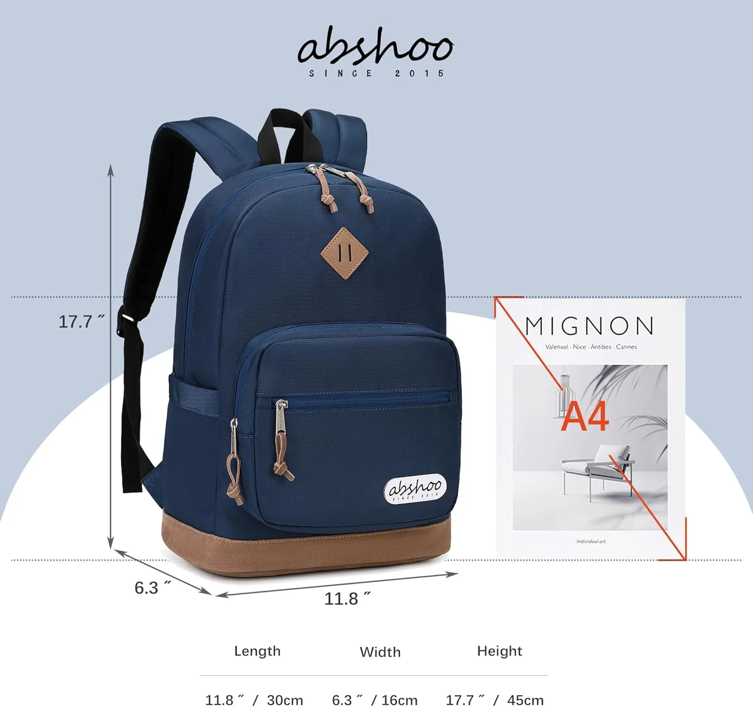 abshoo Classic Travel Backpack for Men and Women Middle High School Backpack for Teen Girls and Boys Bookbag (Navy)