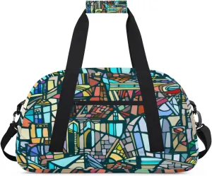 Abstract Gothic City Stained Glass Texture Kids Overnighted Duffel Bag Carry-On Size & Ideal for School Practice or Weekender Travel with Zip and Shoulder Stra for Boys & Girls