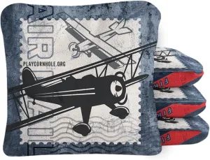 ACA Synergy Pro Dual Sided Cornhole Bags | Air Mail Navy Design | Set of (4) All-Weather Resin Filled Stick & Slide Corn Hole Bags