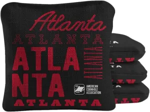 ACA Synergy Pro Dual Sided Cornhole Bags | Atlanta Black Design | Set of (4) All-Weather Resin Filled Stick & Slide Corn Hole Bags