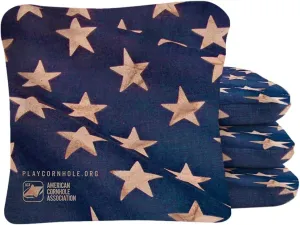 ACA Synergy Pro Dual Sided Cornhole Bags | Cloth American Flag Blue Design | Set of (4) All-Weather Resin Filled Stick & Slide Corn Hole Bags