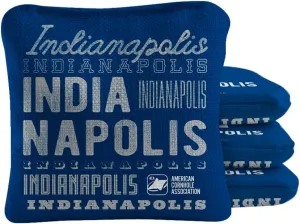 ACA Synergy Pro Dual Sided Cornhole Bags | Indianapolis Blue Design | Set of (4) All-Weather Resin Filled Stick & Slide Corn Hole Bags