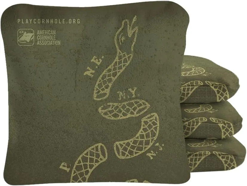 ACA Synergy Pro Dual Sided Cornhole Bags | Join or Die Design | Set of (4) All-Weather Resin Filled Stick & Slide Corn Hole Bags