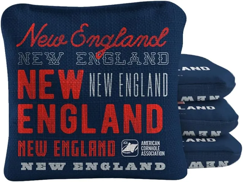 ACA Synergy Pro Dual Sided Cornhole Bags | New England Navy Blue Design | Set of (4) All-Weather Resin Filled Stick & Slide Corn Hole Bags