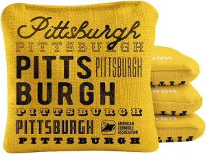 ACA Synergy Pro Dual Sided Cornhole Bags | Pittsburgh Yellow Design | Set of (4) All-Weather Resin Filled Stick & Slide Corn Hole Bags