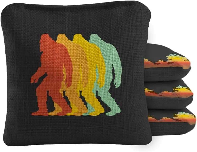 ACA Synergy Pro Dual Sided Cornhole Bags | Retro Sasquatch Black Design | Set of (4) All-Weather Resin Filled Stick & Slide Corn Hole Bags