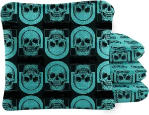 ACA Synergy Pro Dual Sided Cornhole Bags | Skull Teal Design | Set of (4) All-Weather Resin Filled Stick & Slide Corn Hole Bags