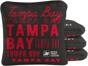 ACA Synergy Pro Dual Sided Cornhole Bags | Tampa Bay Black Design | Set of (4) All-Weather Resin Filled Stick & Slide Corn Hole Bags