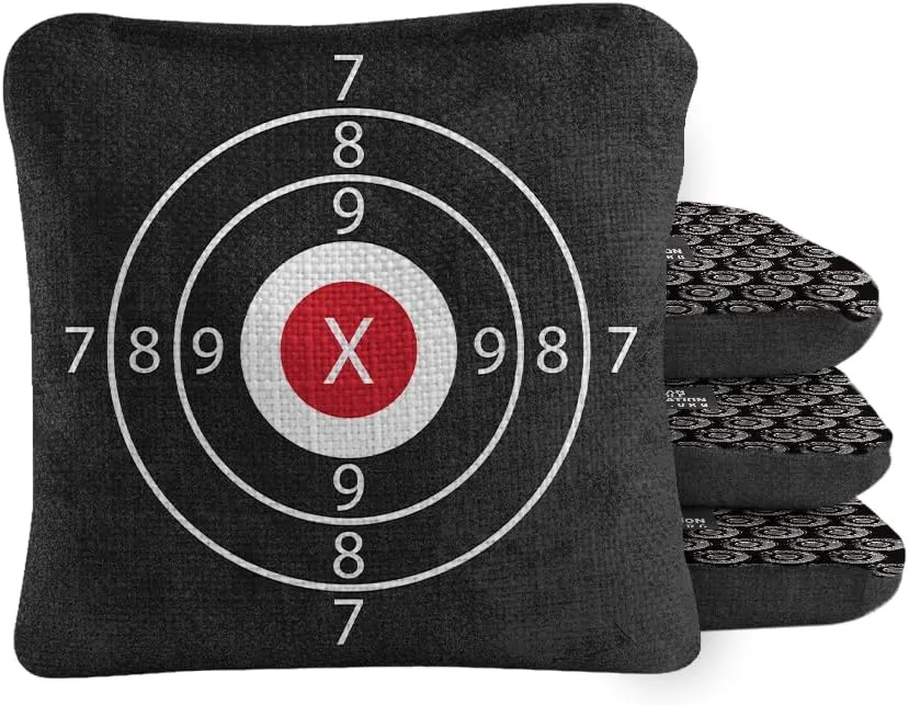 ACA Synergy Pro Dual Sided Cornhole Bags | Target Black Design | Set of (4) All-Weather Resin Filled Stick & Slide Corn Hole Bags