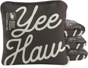 ACA Synergy Pro Dual Sided Cornhole Bags | Yee Haw Gray Design | Set of (4) All-Weather Resin Filled Stick & Slide Corn Hole Bags