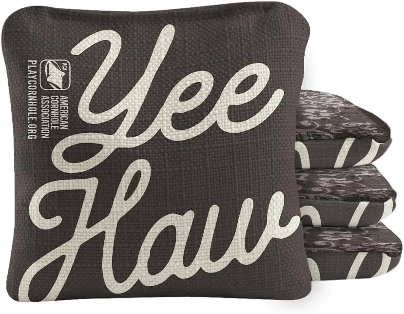 ACA Synergy Pro Dual Sided Cornhole Bags | Yee Haw Gray Design | Set of (4) All-Weather Resin Filled Stick & Slide Corn Hole Bags