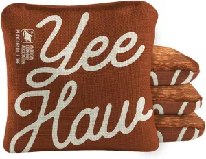 ACA Synergy Pro Dual Sided Cornhole Bags | Yee Haw Orange Design | Set of (4) All-Weather Resin Filled Stick & Slide Corn Hole Bags