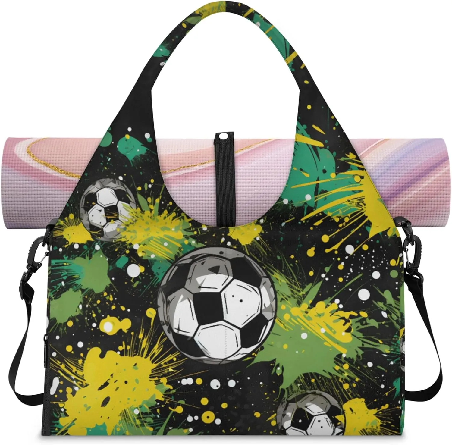 Active Soccer Women's Yoga Gym Bag - Adjustable shoulder strap with shoe compartment, large gym bag with multiple pockets for yoga mat, gym equipment and travel accessories