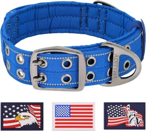 ADITYNA Heavy Duty Dog Collar for Extra-Large Dogs - Reflective Blue Purple Collar with Handle for Training, and Walking - Wide, Thick, Tactical, Soft Neoprene Padded