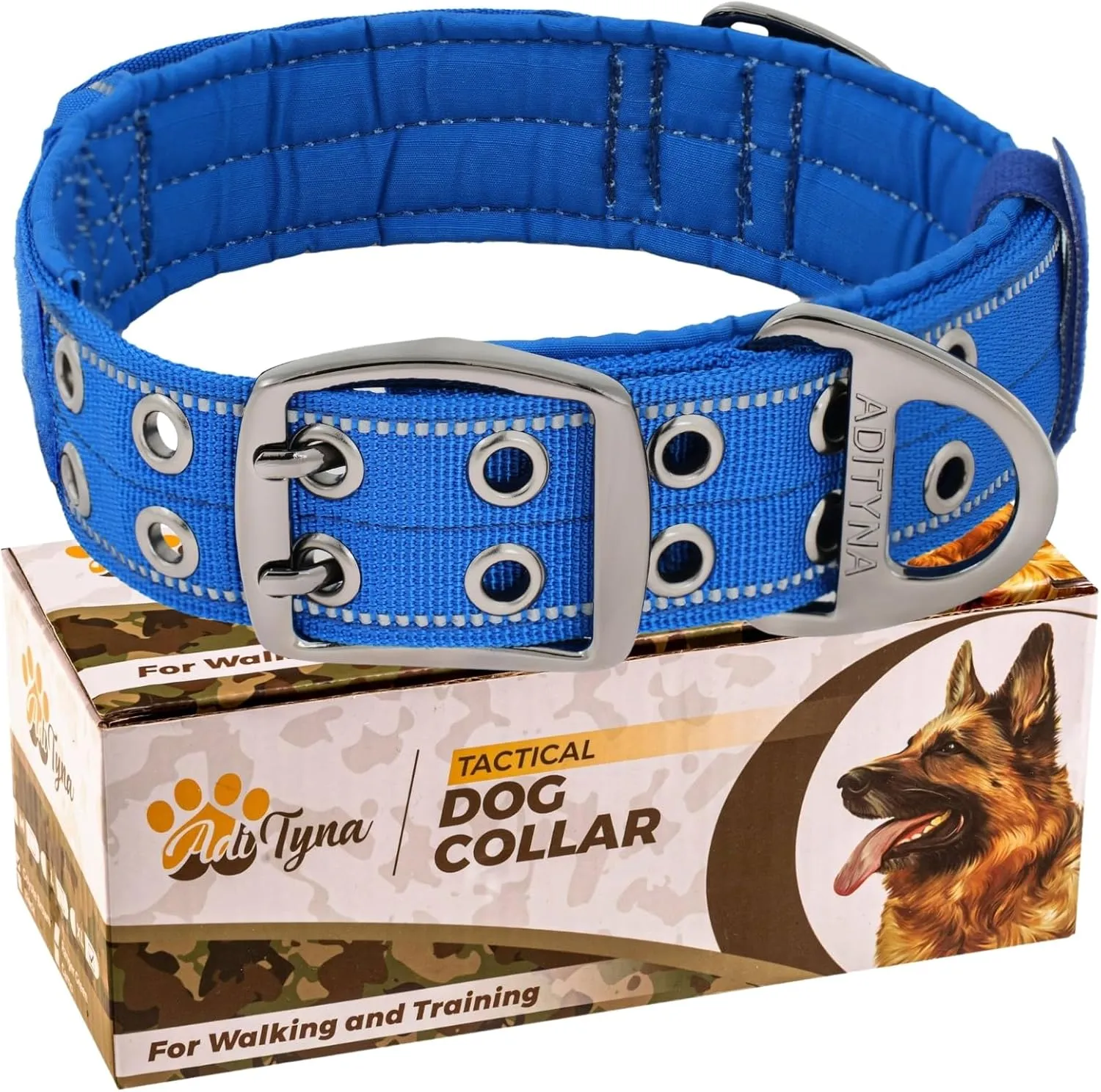 ADITYNA Heavy Duty Dog Collar for Extra-Large Dogs - Reflective Blue Purple Collar with Handle for Training, and Walking - Wide, Thick, Tactical, Soft Neoprene Padded