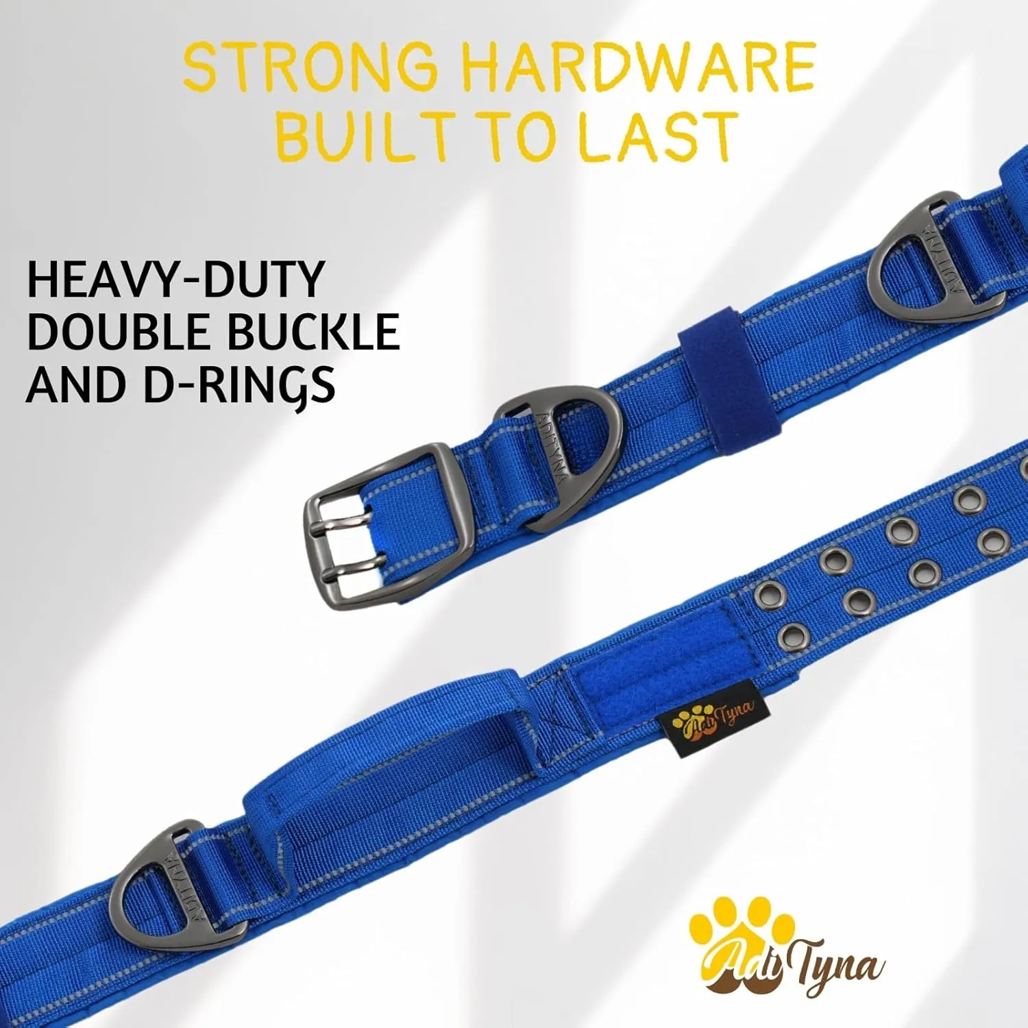 ADITYNA Heavy Duty Dog Collar for Extra-Large Dogs - Reflective Blue Purple Collar with Handle for Training, and Walking - Wide, Thick, Tactical, Soft Neoprene Padded