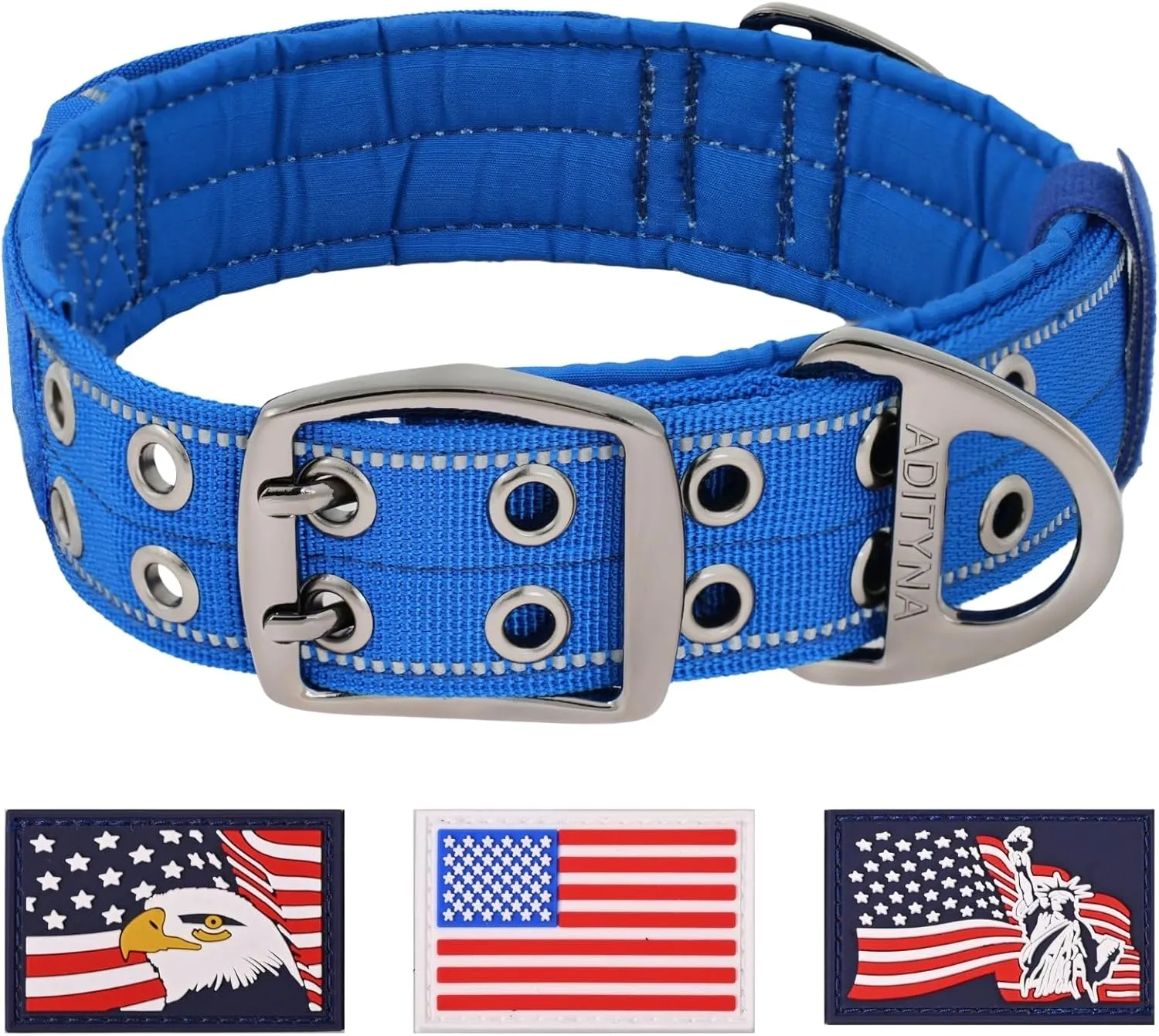 ADITYNA Heavy Duty Dog Collar for Extra-Large Dogs - Reflective Blue Purple Collar with Handle for Training, and Walking - Wide, Thick, Tactical, Soft Neoprene Padded