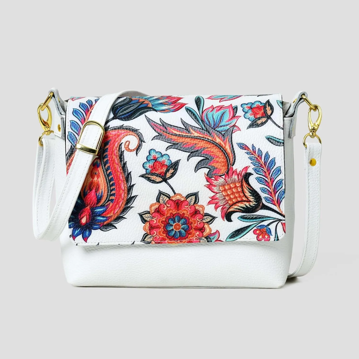 ADYAN Handmade Full Grain Soft Leather Floral Printed Cross body Sling Bag for Women