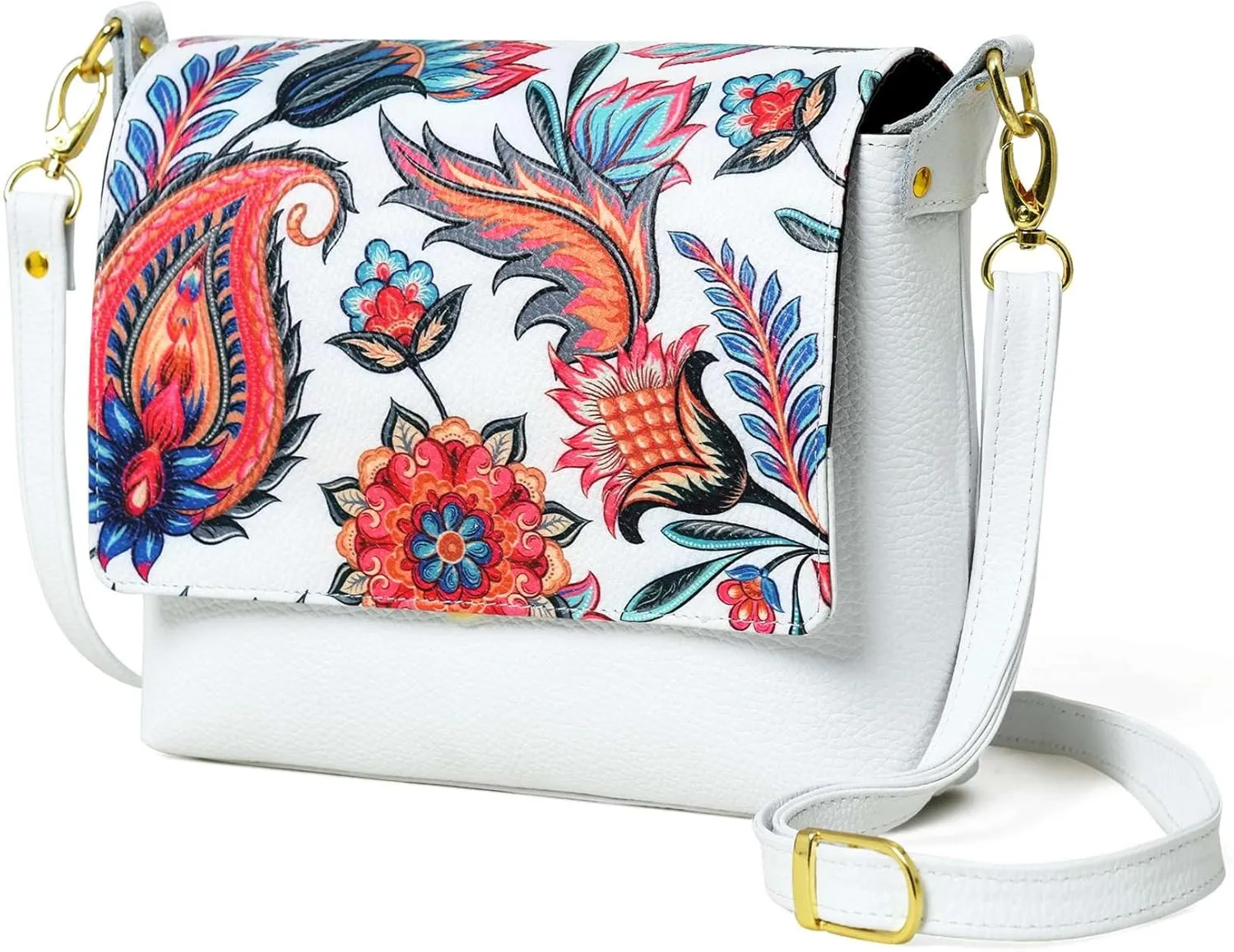ADYAN Handmade Full Grain Soft Leather Floral Printed Cross body Sling Bag for Women