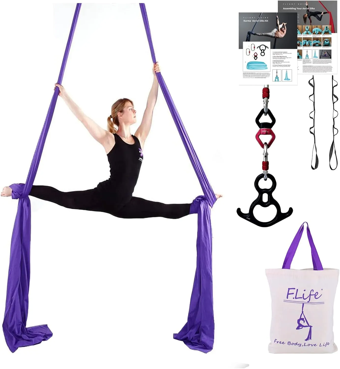 Aerial Silk 10 Yards Kit Durable Aerial Yoga Hammock with Hardware & Guide Aerial Swing for Acrobatic Flying Yoga