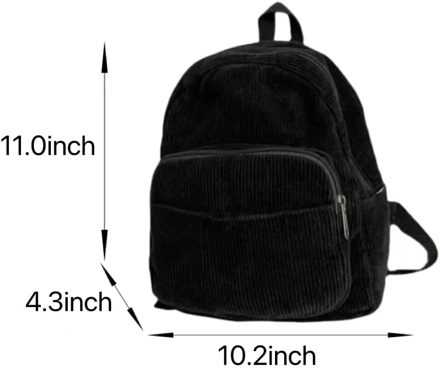 Aesthetic Backpack Mini Classic Corduroy College Backpack for Women Cute Retro Grunge Backpack Casual Daypack (One Size,Black)