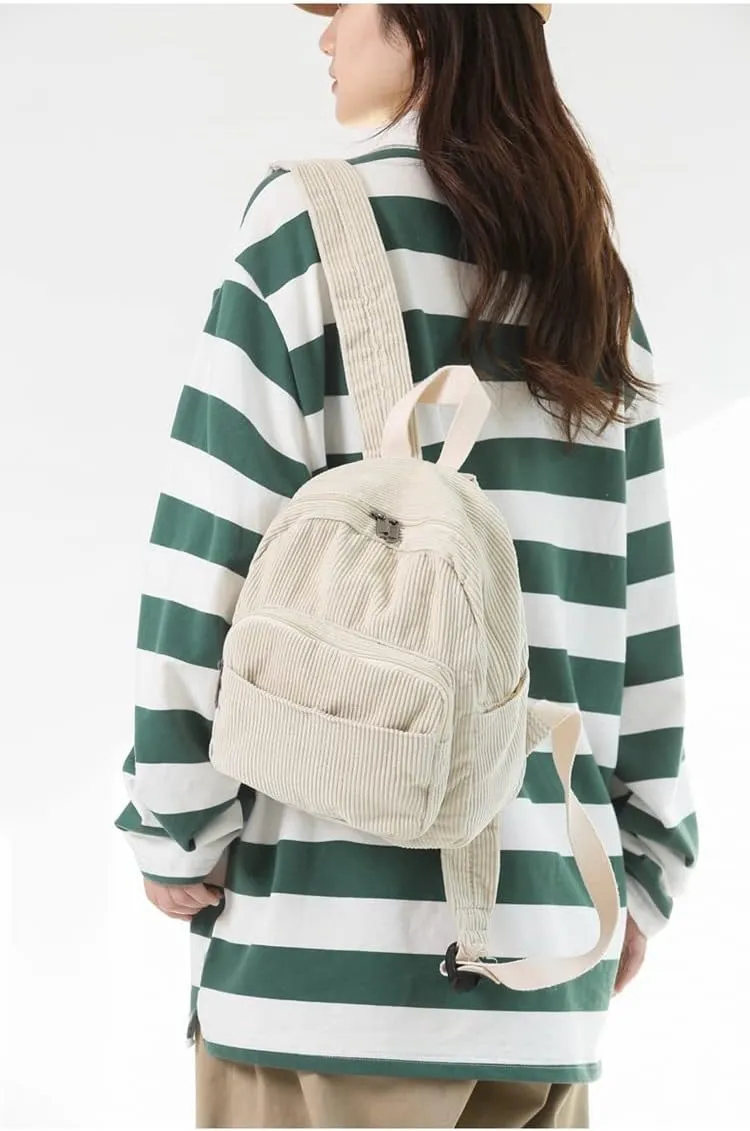 Aesthetic Backpack Mini Classic Corduroy College Backpack for Women Cute Retro Grunge Backpack Casual Daypack (One Size,Black)