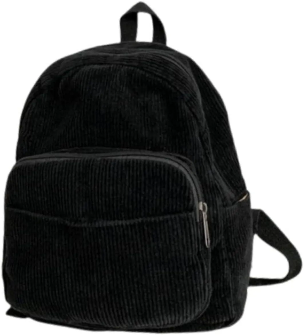 Aesthetic Backpack Mini Classic Corduroy College Backpack for Women Cute Retro Grunge Backpack Casual Daypack (One Size,Black)