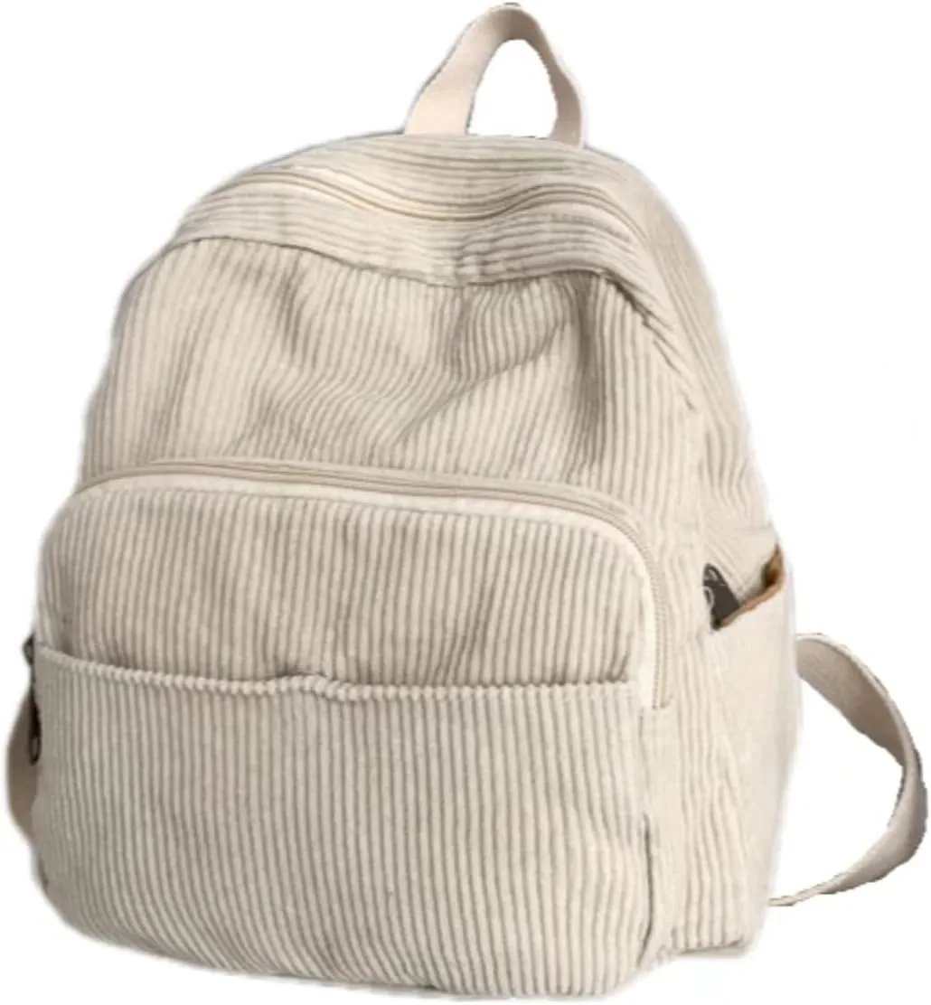 Aesthetic Backpack Mini Classic Corduroy College Backpack for Women Cute Retro Grunge Backpack Casual Daypack (One Size,White)