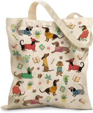 Aesthetic Dog Lover Tote Bag for Women - Lightweight Canvas Shoulder Bag with Magnetic Snap & Zipper Pocket, Gift for Work, Travel, Dog Walking
