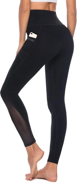 AFITNE Women’s High Waist Mesh Yoga Leggings with Side Pockets, Tummy Control Workout Squat-Proof Yoga Pants