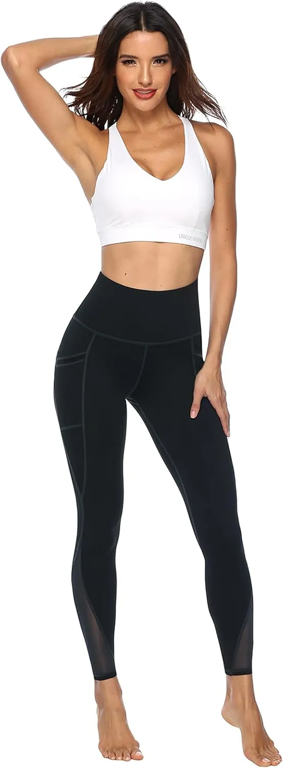 AFITNE Women’s High Waist Mesh Yoga Leggings with Side Pockets, Tummy Control Workout Squat-Proof Yoga Pants