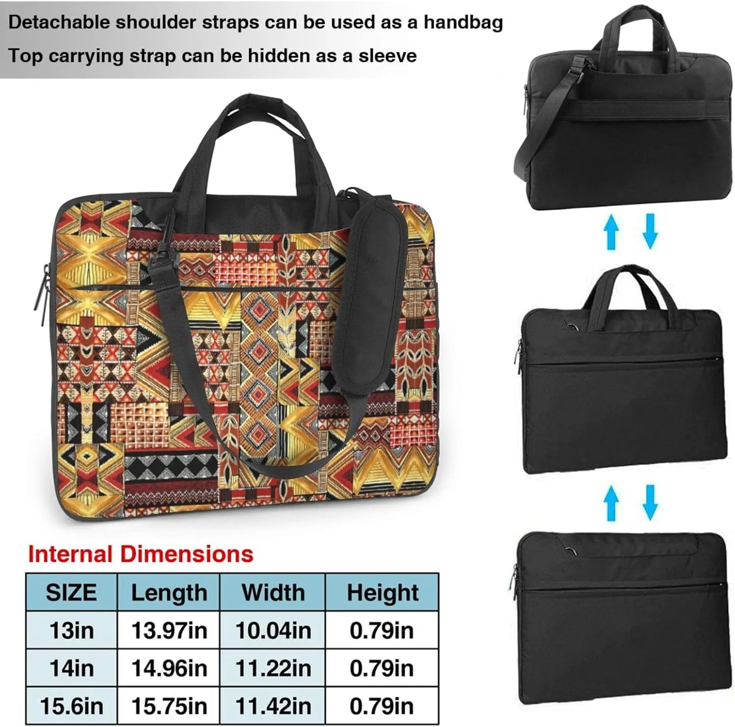 African Textile Patchwork Print Messenger Bag & Case Shoulder Strap Fashionable Laptop Bag for Business Travel