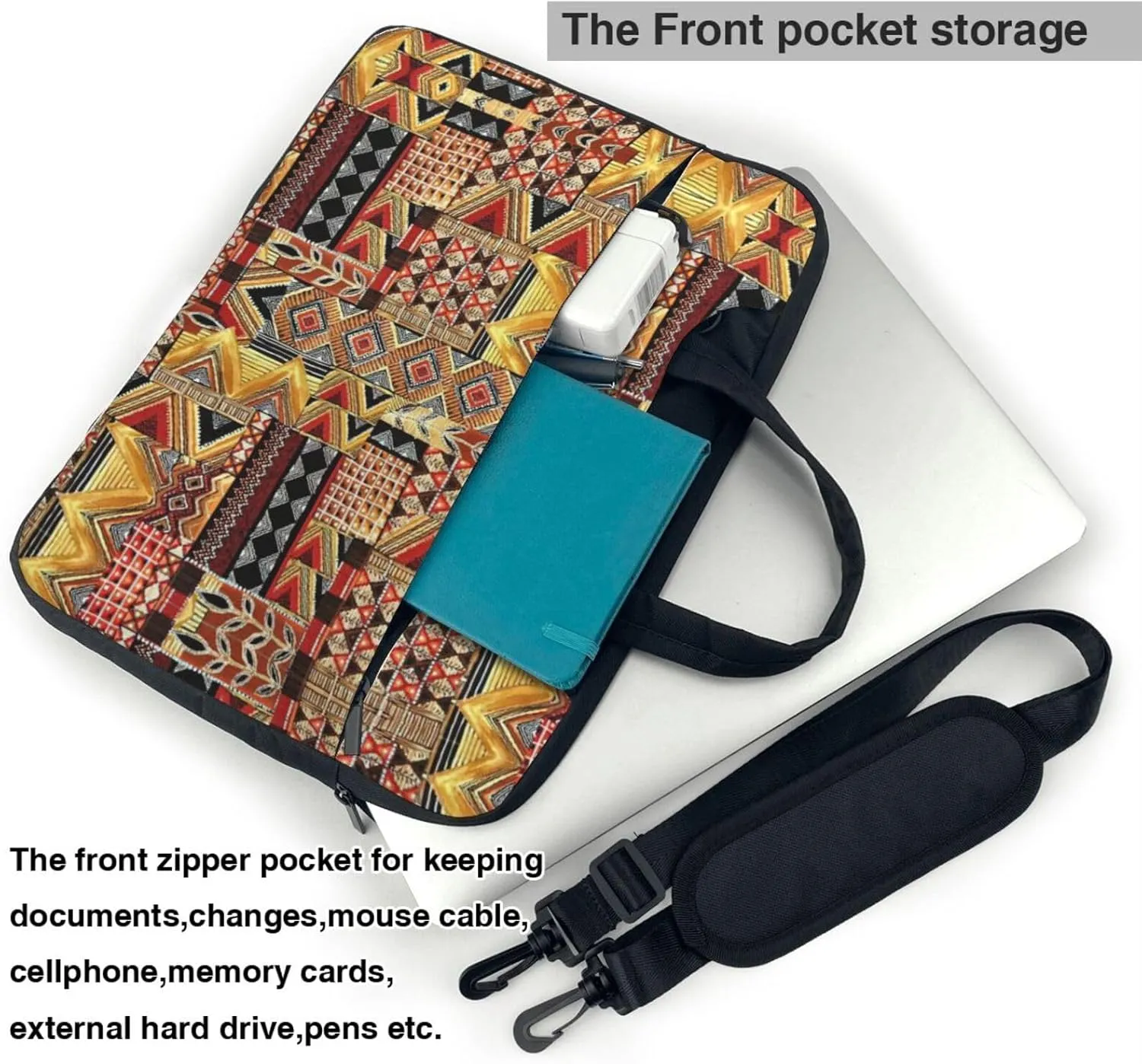 African Textile Patchwork Print Messenger Bag & Case Shoulder Strap Fashionable Laptop Bag for Business Travel