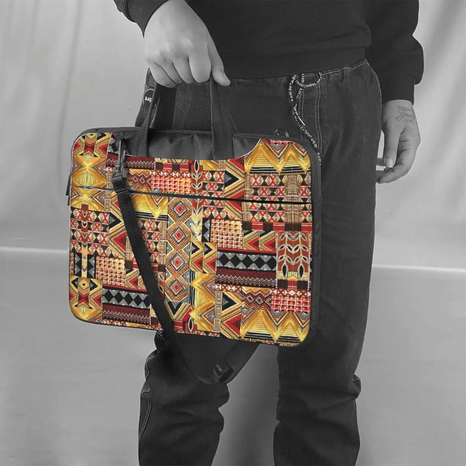 African Textile Patchwork Print Messenger Bag & Case Shoulder Strap Fashionable Laptop Bag for Business Travel