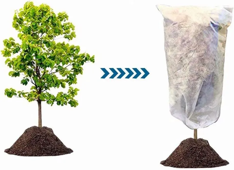 Agfabric Plant Covers Freeze Protection H32 xW32 0.9oz Plant Frost Protection Covers Plant Protection Winter Cover Drawstring Bags,White,2 Pack