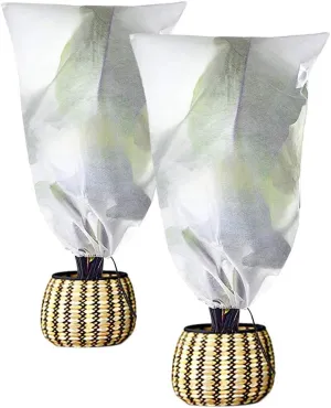 Agfabric Plant Covers Freeze Protection H32 xW32 0.9oz Plant Frost Protection Covers Plant Protection Winter Cover Drawstring Bags,White,2 Pack