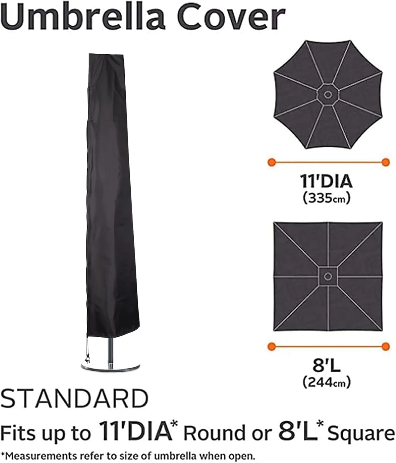 Ailelan Umbrella Cover, 600D Oxford Fabric Patio Umbrella Cover, Waterproof Outdoor Umbrella Cover with Zipper for 7ft to 11ft Garden Outdoor Umbrella, Black