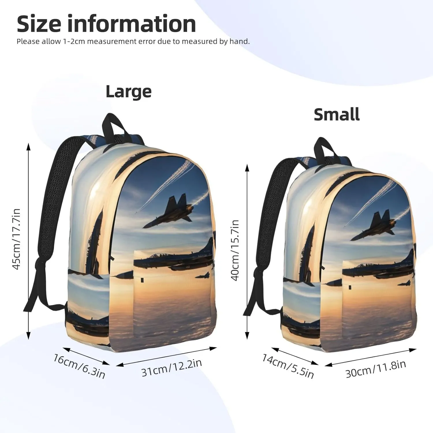 Aircraft Fighter Jets print Duffel Bag, Lightweight Duffel Bag, Casual Backpack, 17.7 x 6.3 x 12.2 inches
