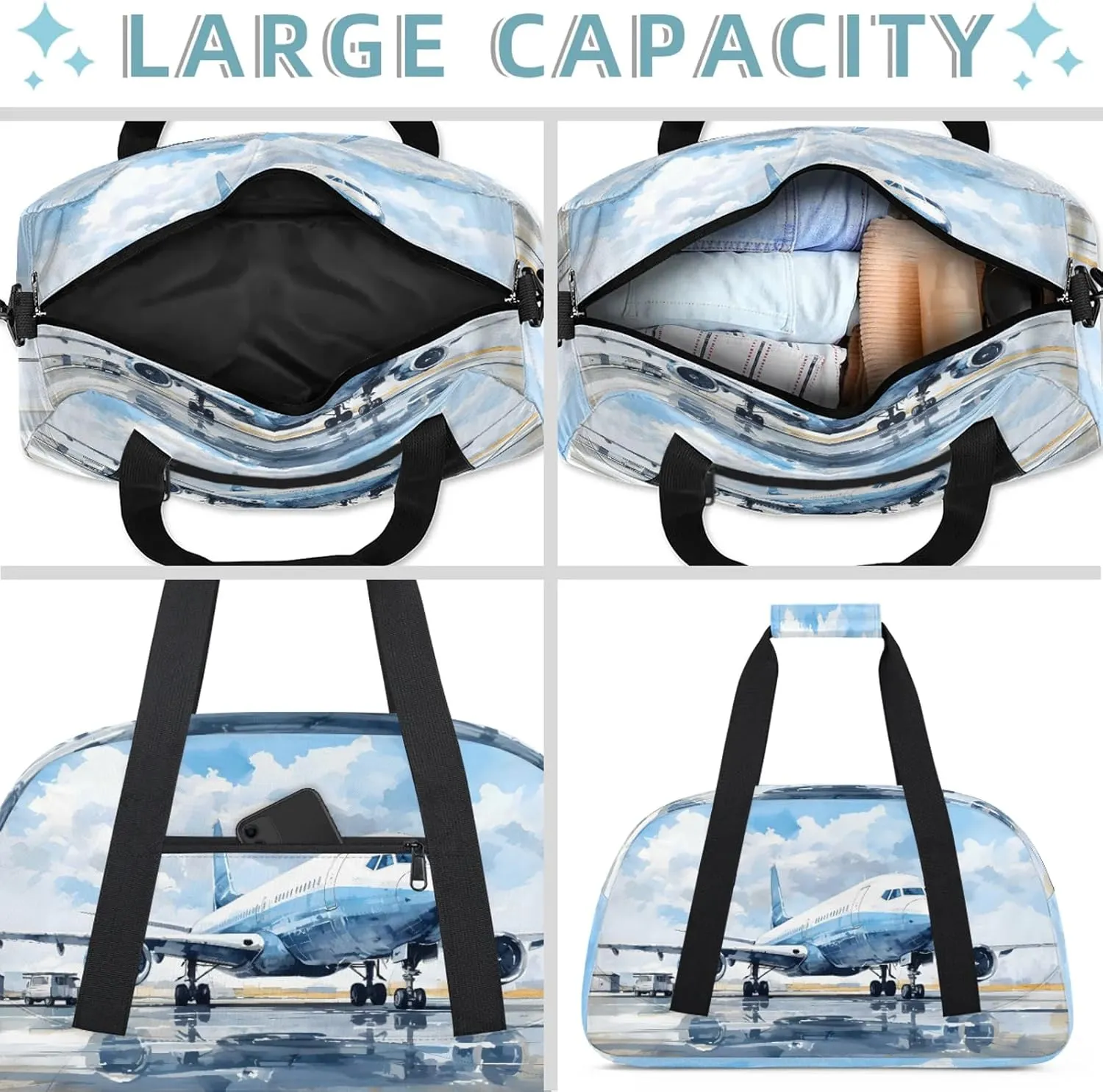 Airplanes Printed Small Gym Bag 18 inch Carry On Duffel Bag for Weekender Travel Sports Workout Yoga Gymnastics Dance Ballet
