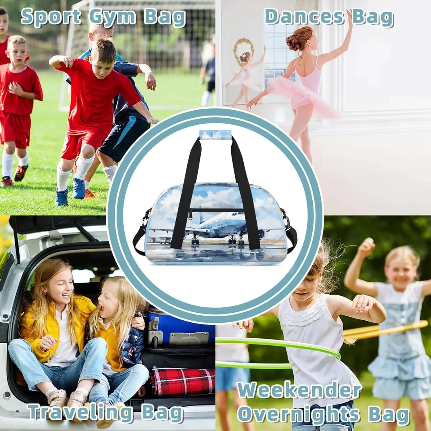 Airplanes Printed Small Gym Bag 18 inch Carry On Duffel Bag for Weekender Travel Sports Workout Yoga Gymnastics Dance Ballet