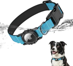 AirTag Dog Collar, IP68 Waterproof Integrated Air Tag Dog Collars with Reflective, Ultra-Durable, Comfortable Padded, Heavy Duty Dog Collars for Small Medium Large Dogs, L (14.8"-20.3"), Blue