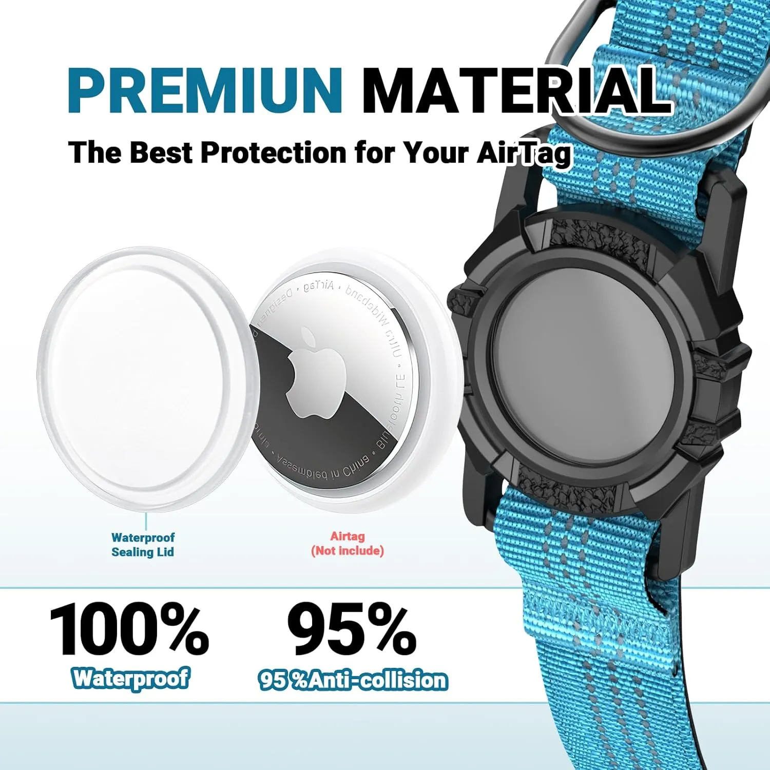 AirTag Dog Collar, IP68 Waterproof Integrated Air Tag Dog Collars with Reflective, Ultra-Durable, Comfortable Padded, Heavy Duty Dog Collars for Small Medium Large Dogs, L (14.8"-20.3"), Blue