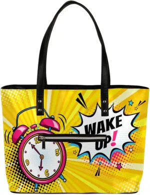 Alarm Clock Tote Bag Women Shoulder Handbags PU Leather Everyday Bag with External Pocket Large Capacity Aesthetic Corduroy Tote Bag for Travel Work Party