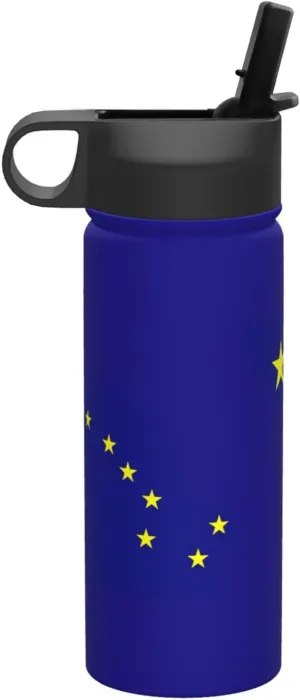 Alaska state flag Print Flask Stainless Steel Water Bottle with Straw 18OZ FOR Outdoor Gym Commute