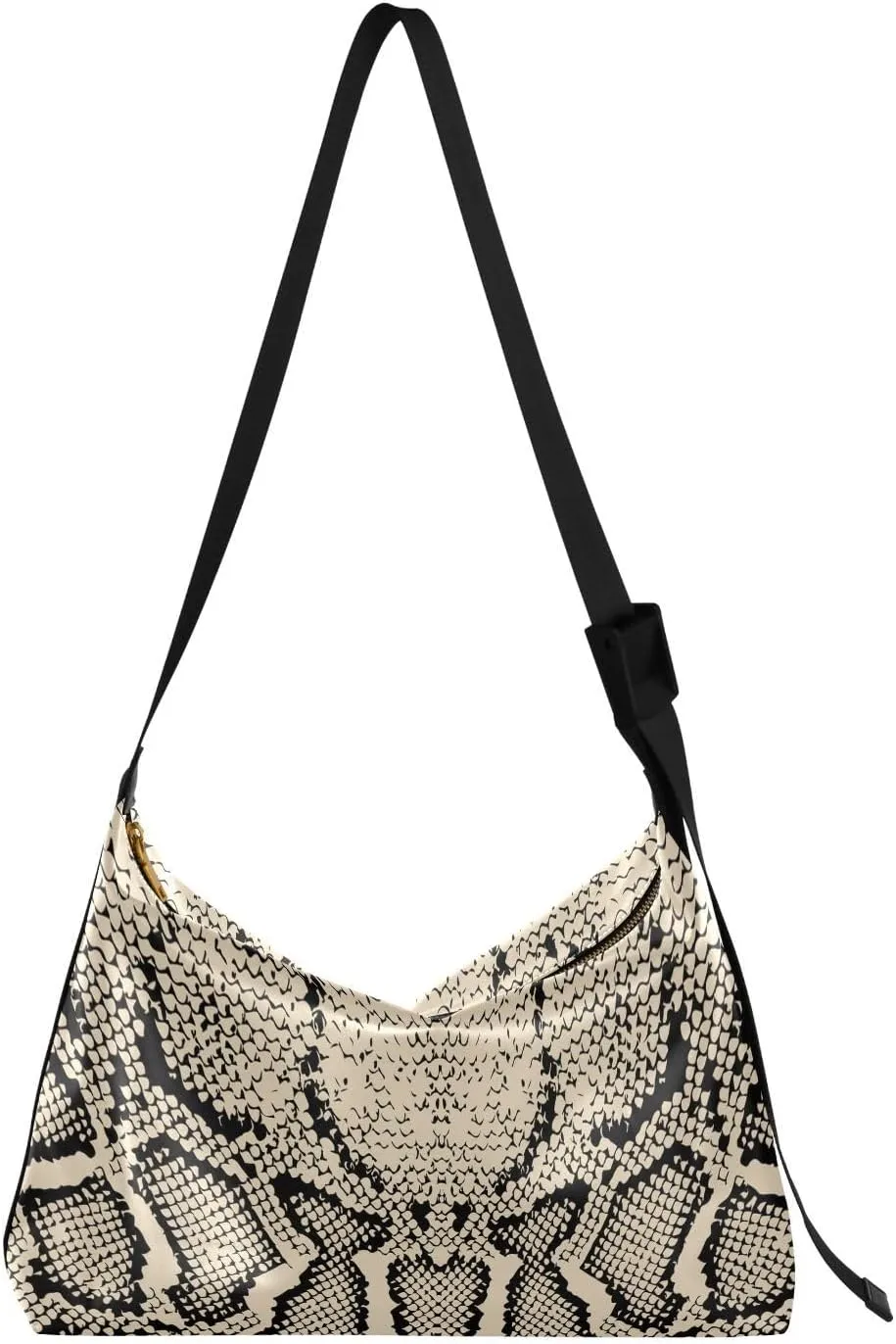 ALAZA Black White Snake Skin Animal Print Womens Tote Bag Leather Shoulder Bag For Women Men Large Hobo Cross Body Bags Handbag