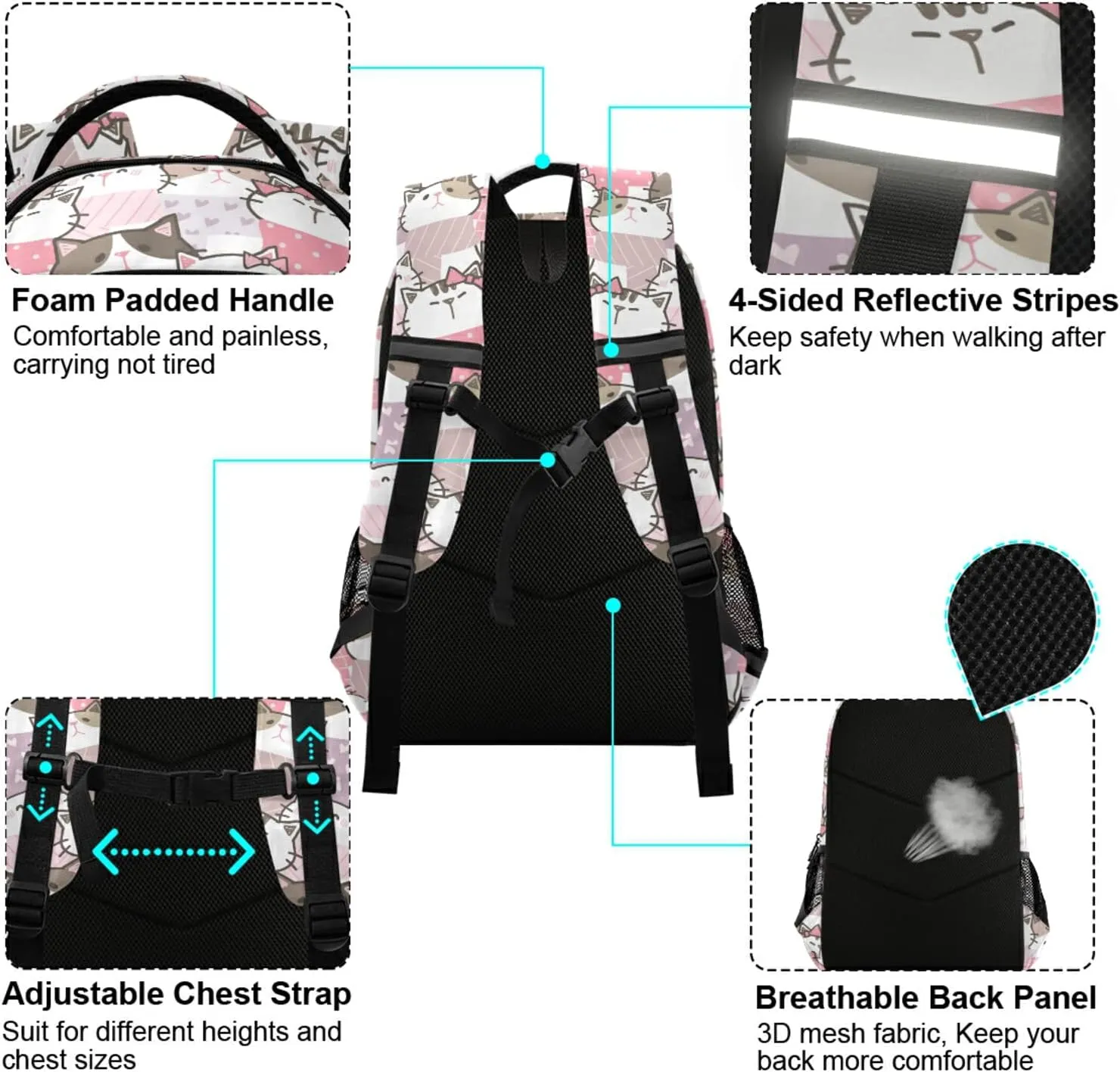 ALAZA Cute Cartoon Cat Kitten Print Backpacks Travel Laptop Daypack School Book Bag for Men Women Teens Kids
